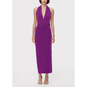 Hervé Léger Metallic Halter 'Plunge' Purple Viscose Gown Size S - NWT